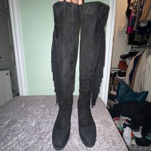 Stuart Weitzman Mane Fringe Suede Boots - 6.5